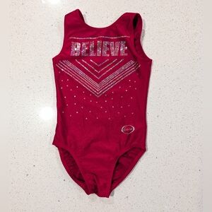 CHRISTMAS Red Ozone Gymnastics Dance Leotard Red CL Large warrior style BELIEVE